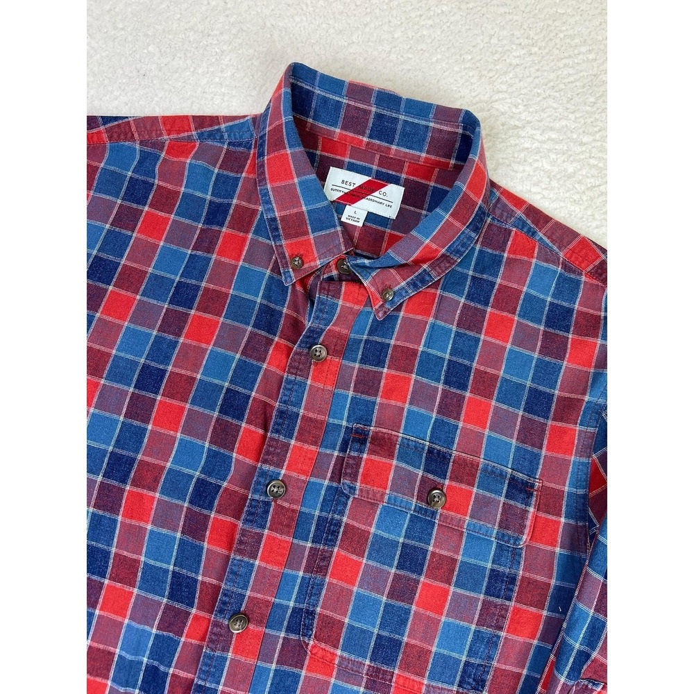 Best Made Co Shirt Mens Large Red Blue Plaid Woven Long Sleeve Button Up Casual